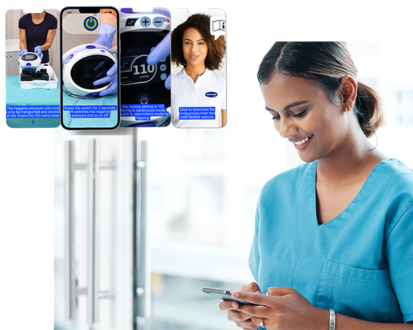 ICU nurse looking at a SIMPI Product Guide